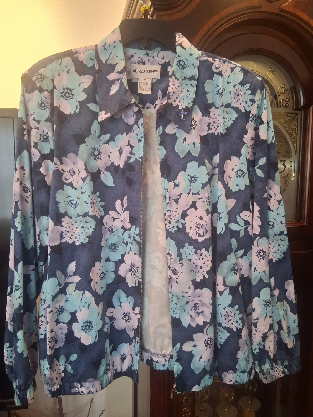 Alfred Dunner Women's Blue Floral Zip-Front Jacket